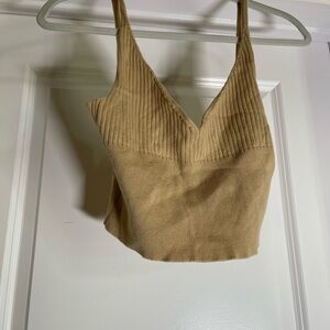 Moussy Tan Ribbed Fitted Bustier Tank Top